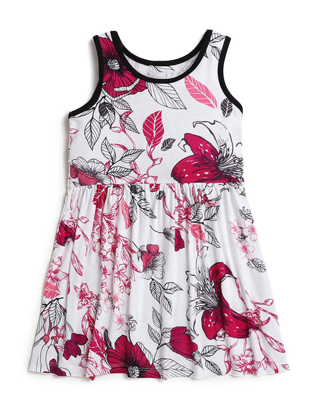 

Hopscotch Girls White & Red Floral Printed A-Line Dress