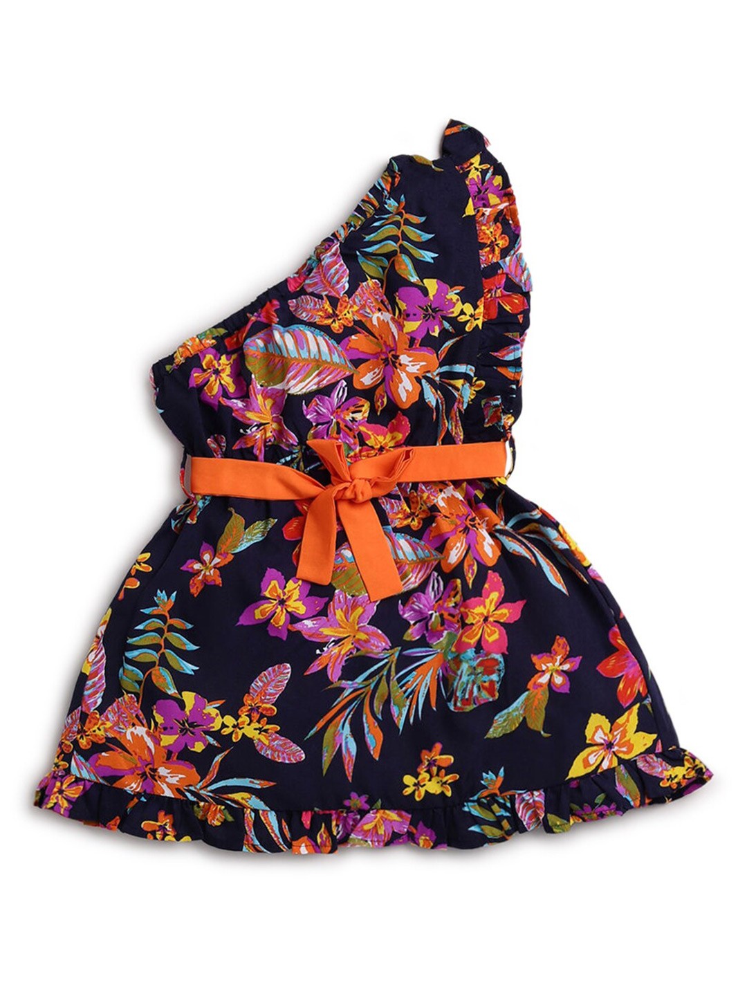 

Hopscotch Girls Black Floral Print Fit & Flare One Shoulder Dress