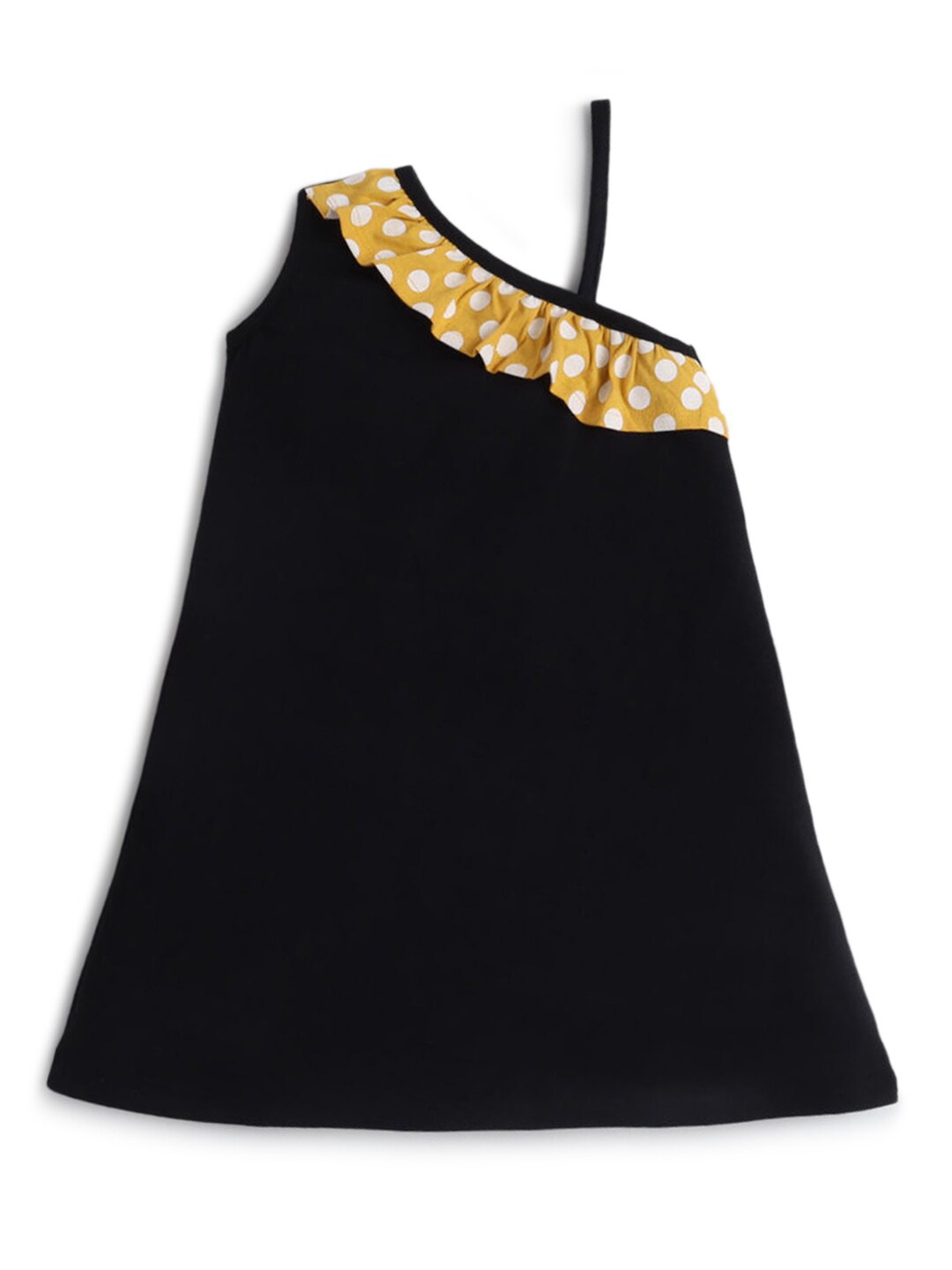 

Hopscotch Girls Black & Yellow Off-Shoulder Layered A-Line Dress