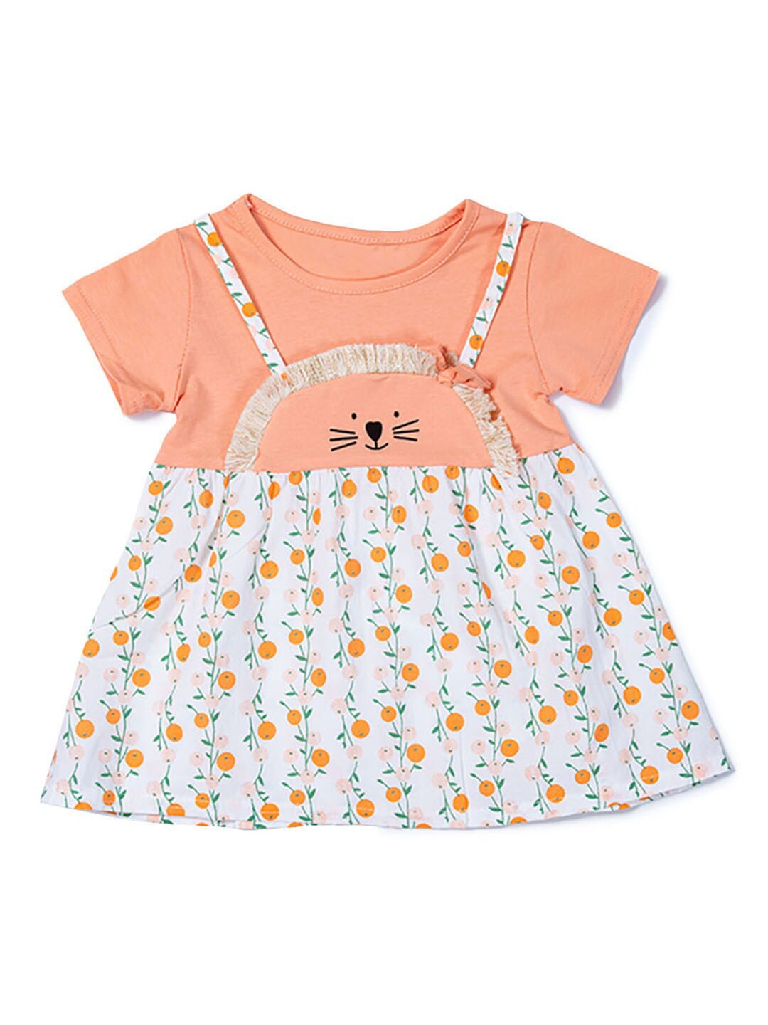 

Hopscotch Girls Orange & White Floral Printed A-Line Dress