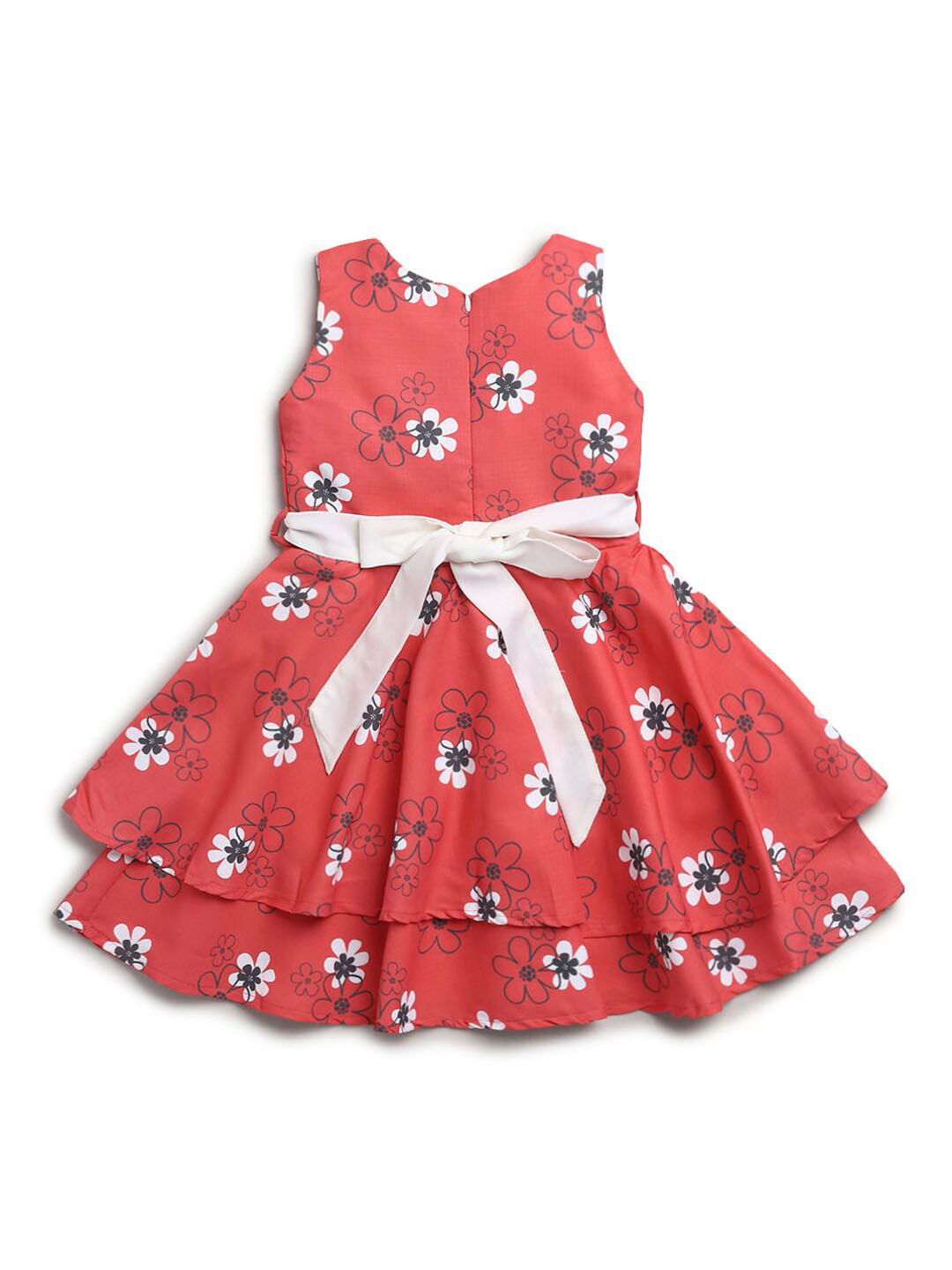 

Hopscotch Orange & Black Floral Layered Cotton Dress
