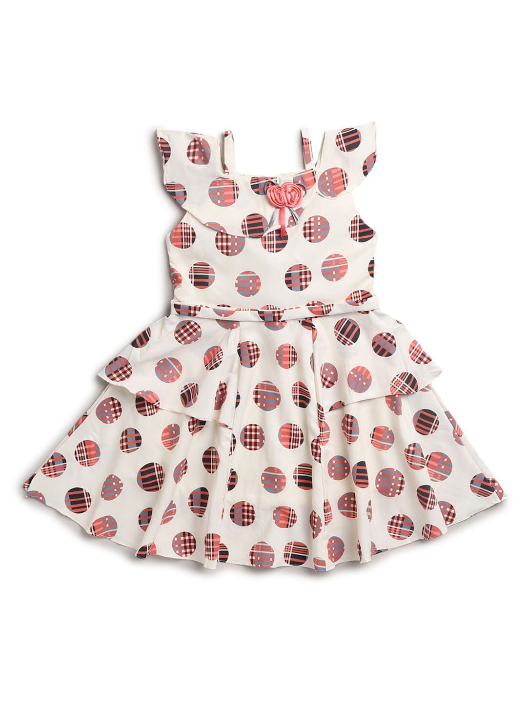 

Hopscotch Off White & Orange Layered Peplum Cotton Dress