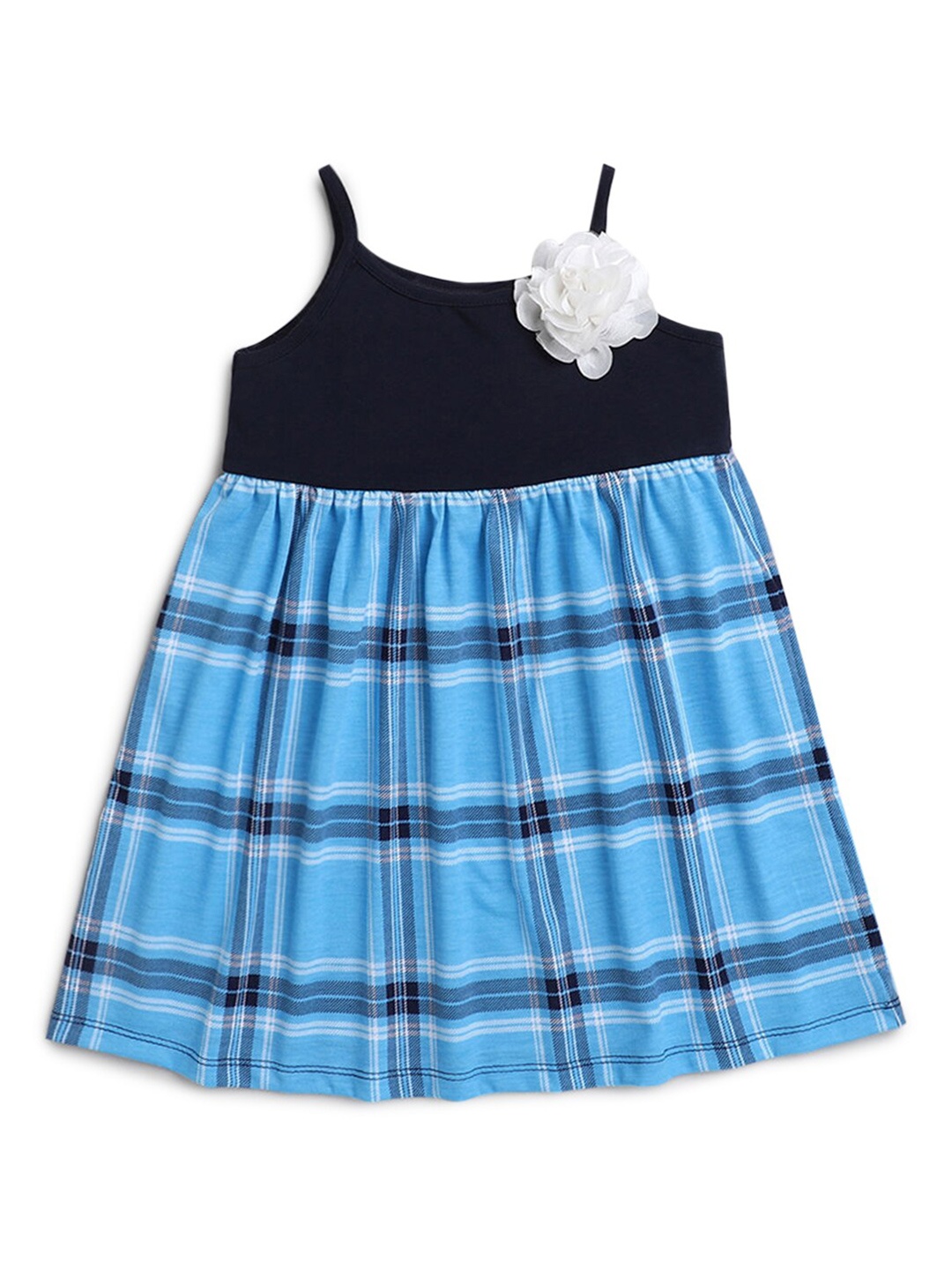 

Hopscotch Blue & White Checked A-Line Pure Cotton Dress