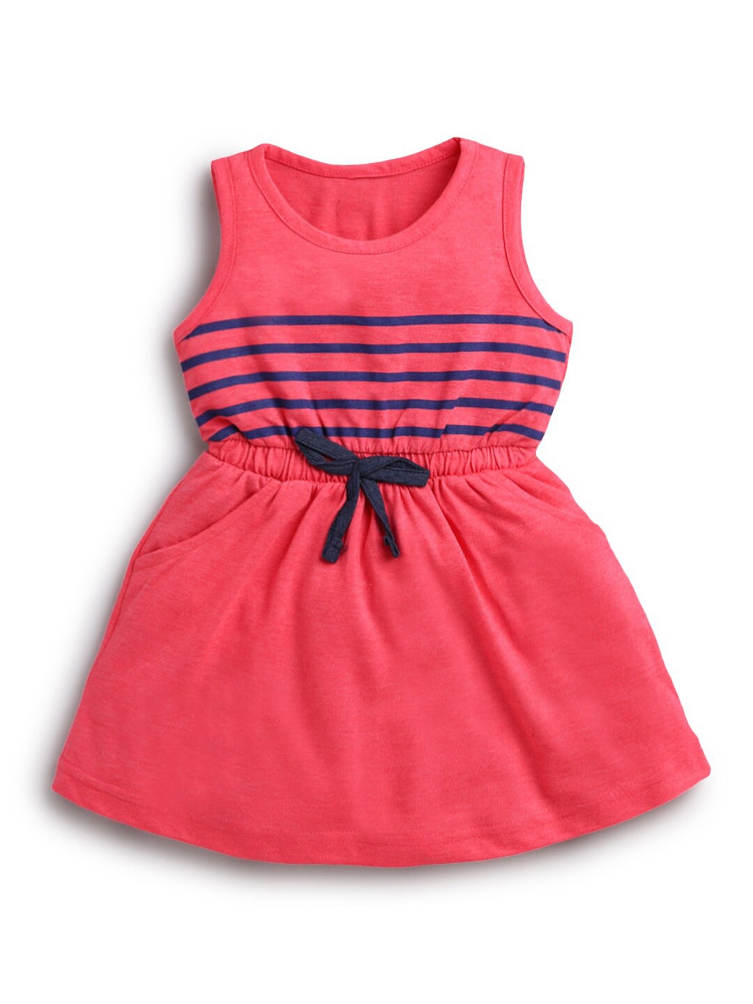

Hopscotch Girls Pink & Navy Blue Striped Cotton A-Line Dress