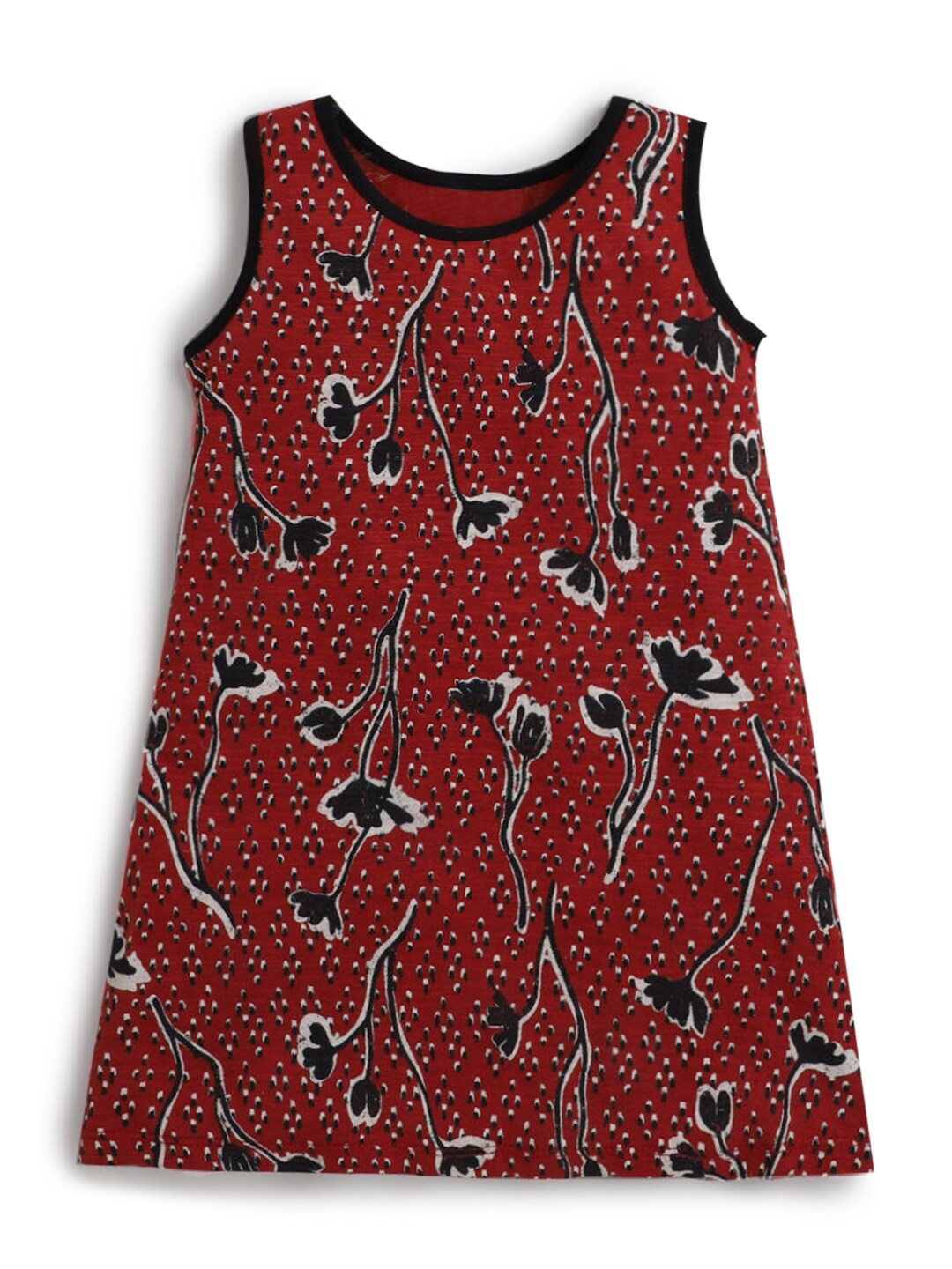 

Hopscotch Girls Red & Navy Blue Floral Pure Cotton A-Line Dress