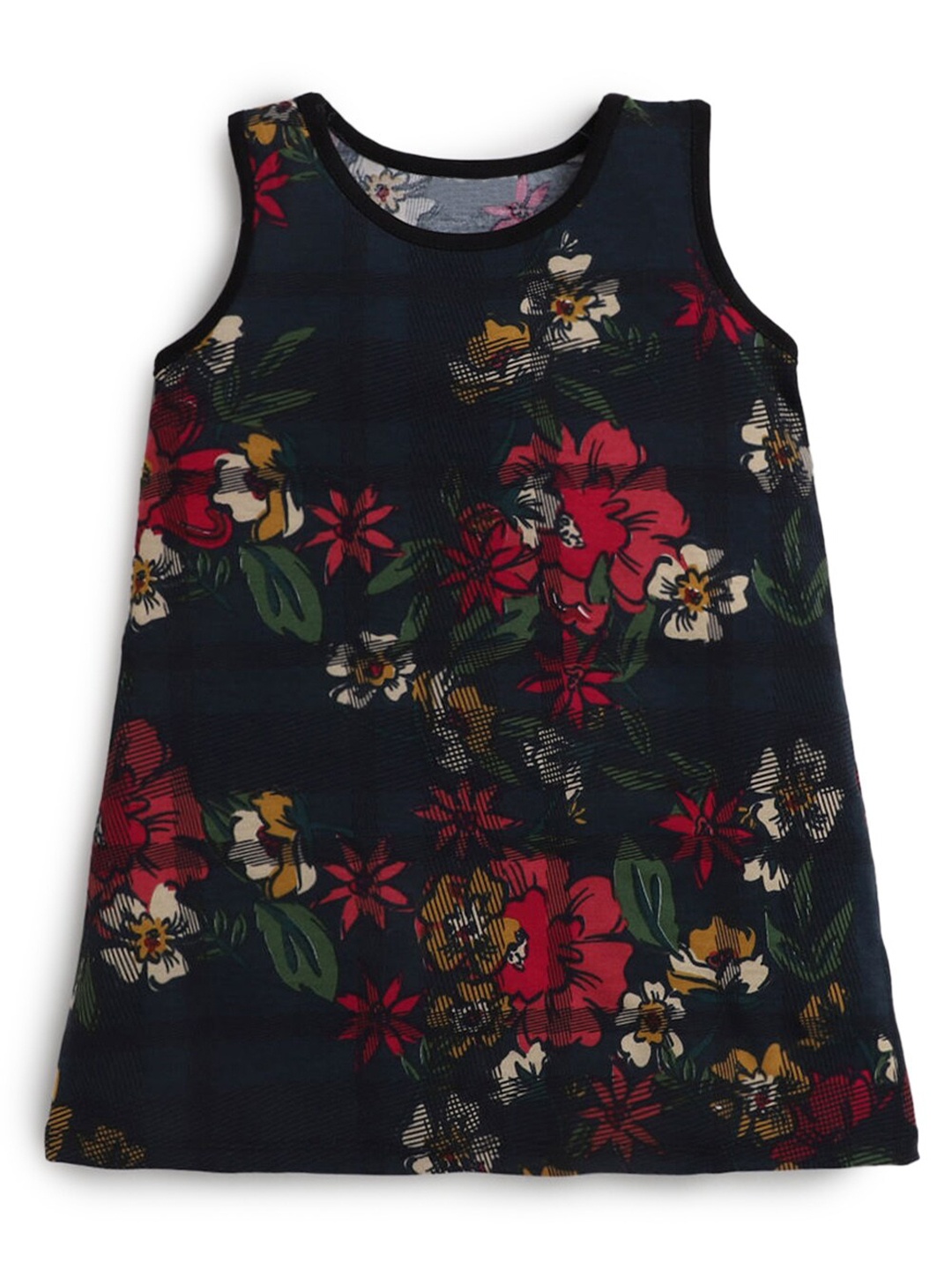 

Hopscotch Navy Blue & Red Floral A-Line Dress