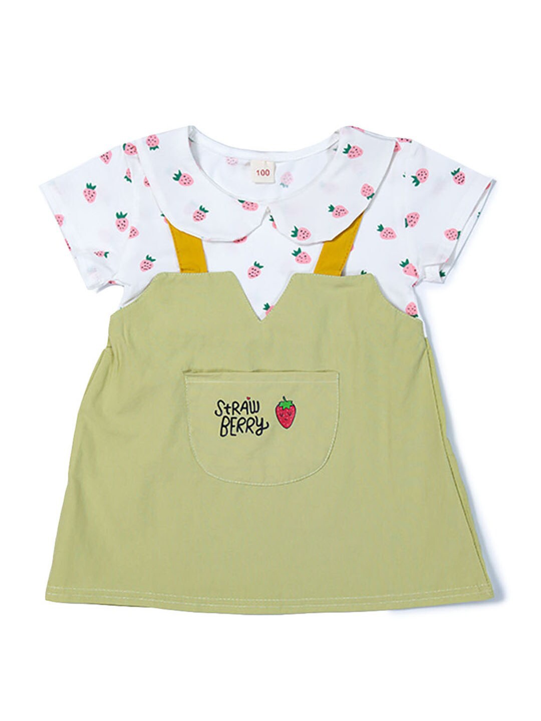 

Hopscotch Olive Green & Blue Peter Pan Collar A-Line Dress