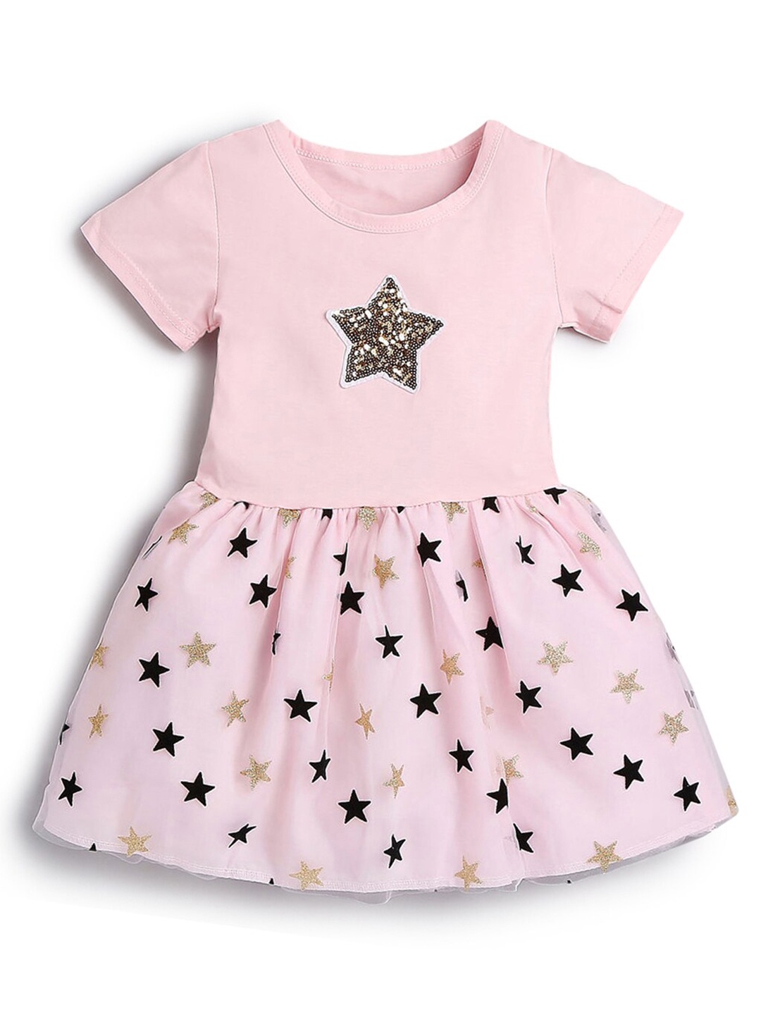 

Hopscotch Pink & Black Star Printed Dress