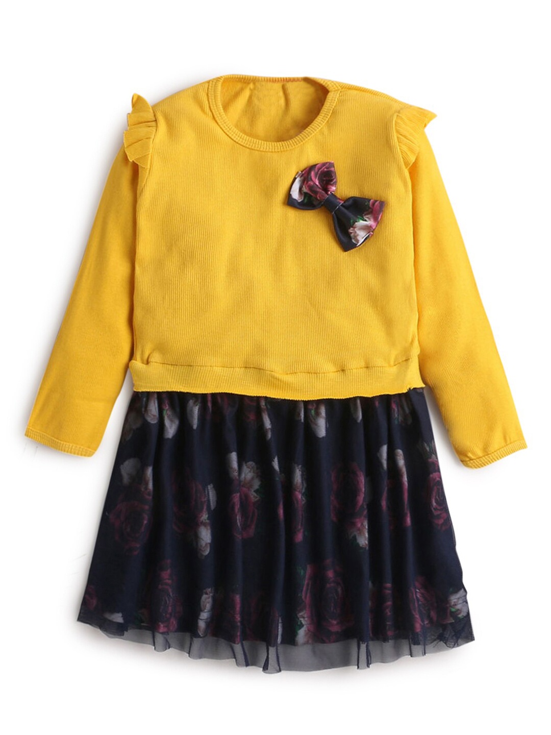 

Hopscotch Girls Yellow & Navy Blue Floral Printed Dress