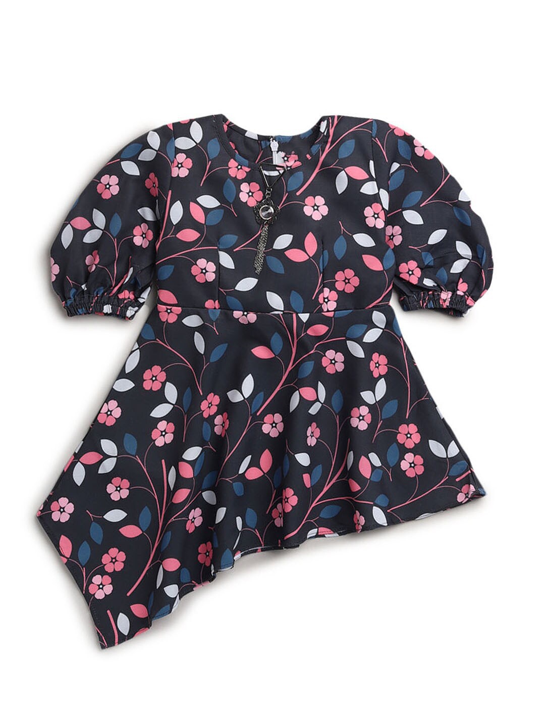 

Hopscotch Black & Pink Asymmetric Floral Cotton Dress