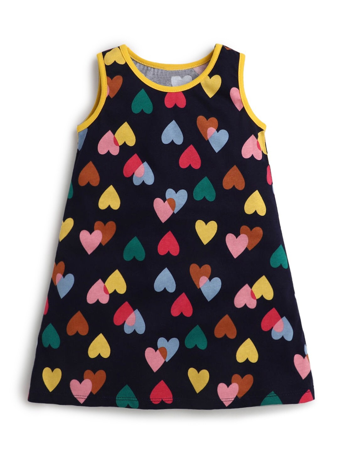 

Hopscotch Blue & Red Heart Printed Pure Cotton A-Line Dress
