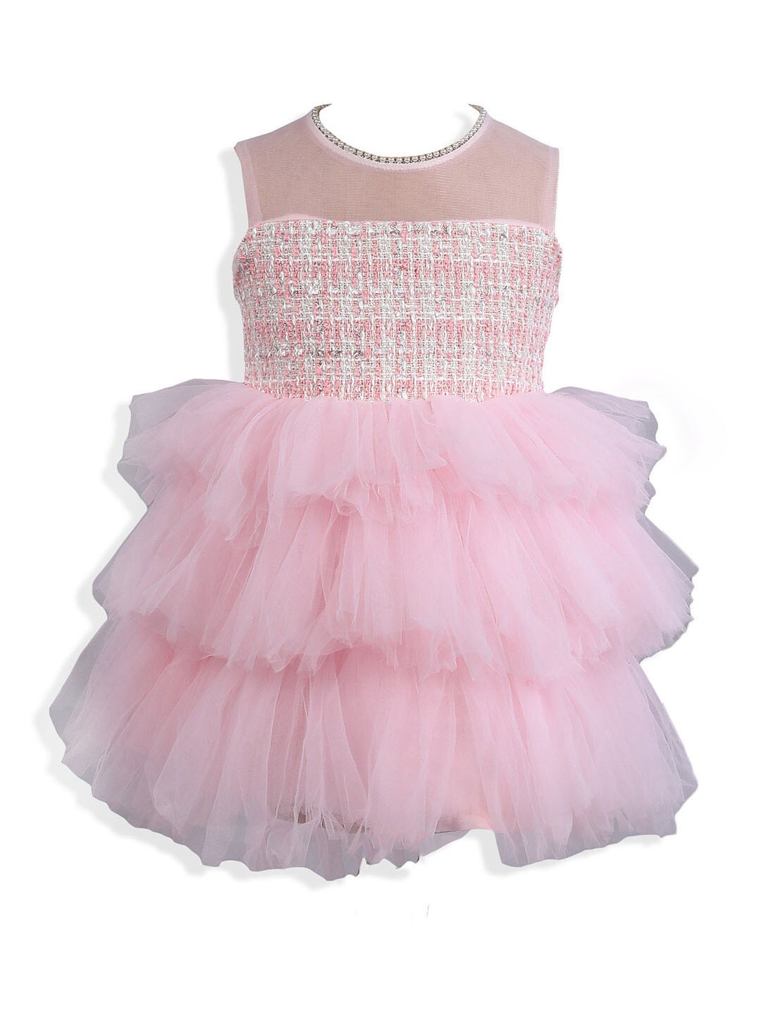 

Hopscotch Girls Pink & Off White Layered Dress