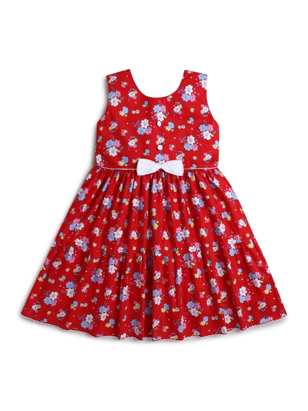 

Hopscotch Girls Red Floral Printed Cotton A-Line Dress