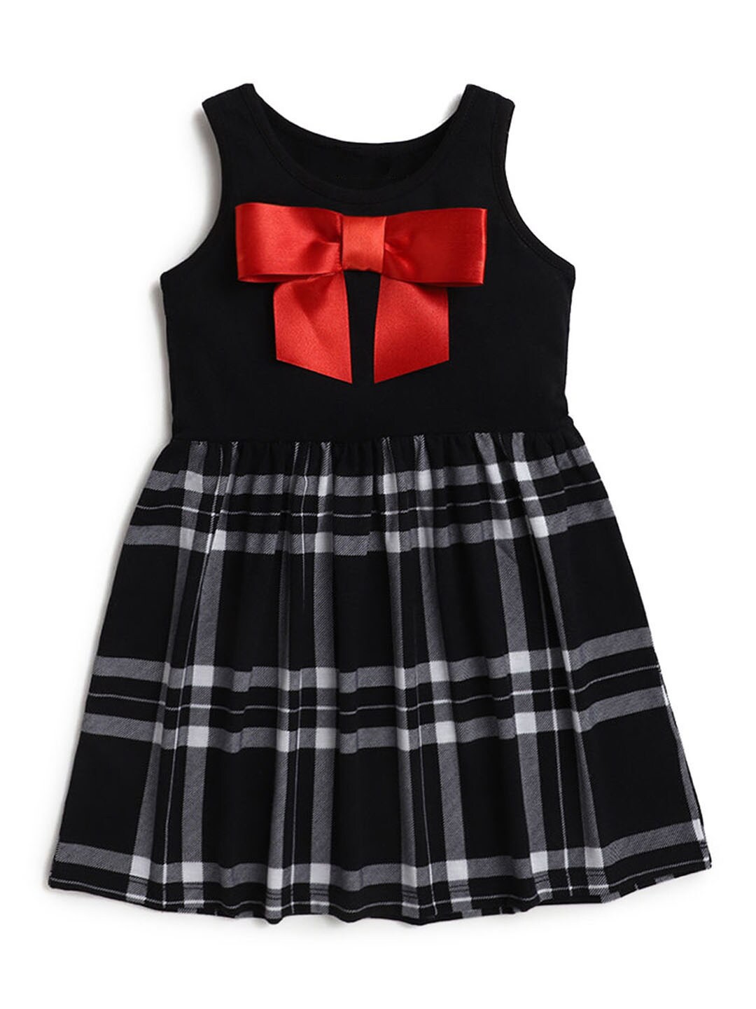 

Hopscotch Black & White Checked Pure Cotton Dress