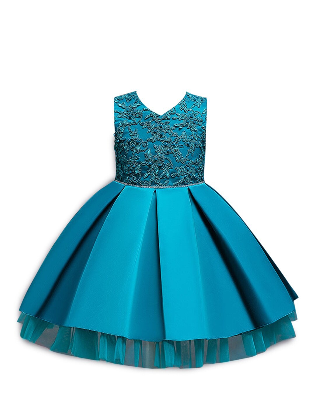 

Hopscotch Turquoise Blue Embroidered Dress