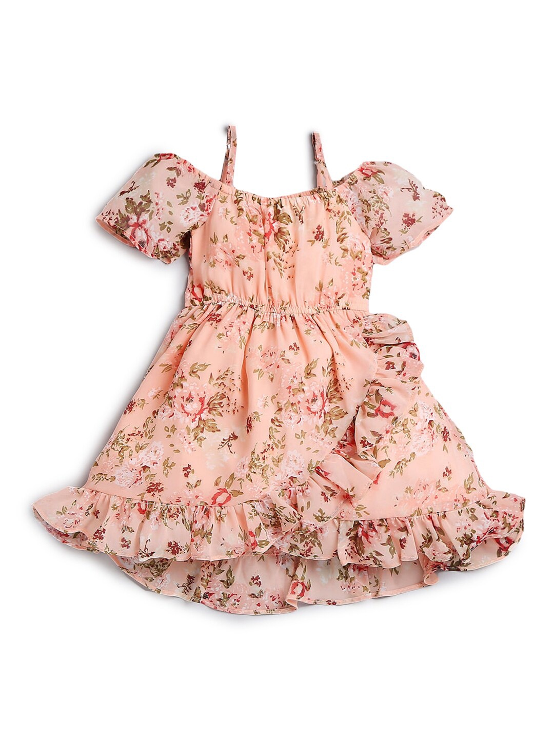 

Hopscotch Girls Peach-Coloured & Brown Floral Dress