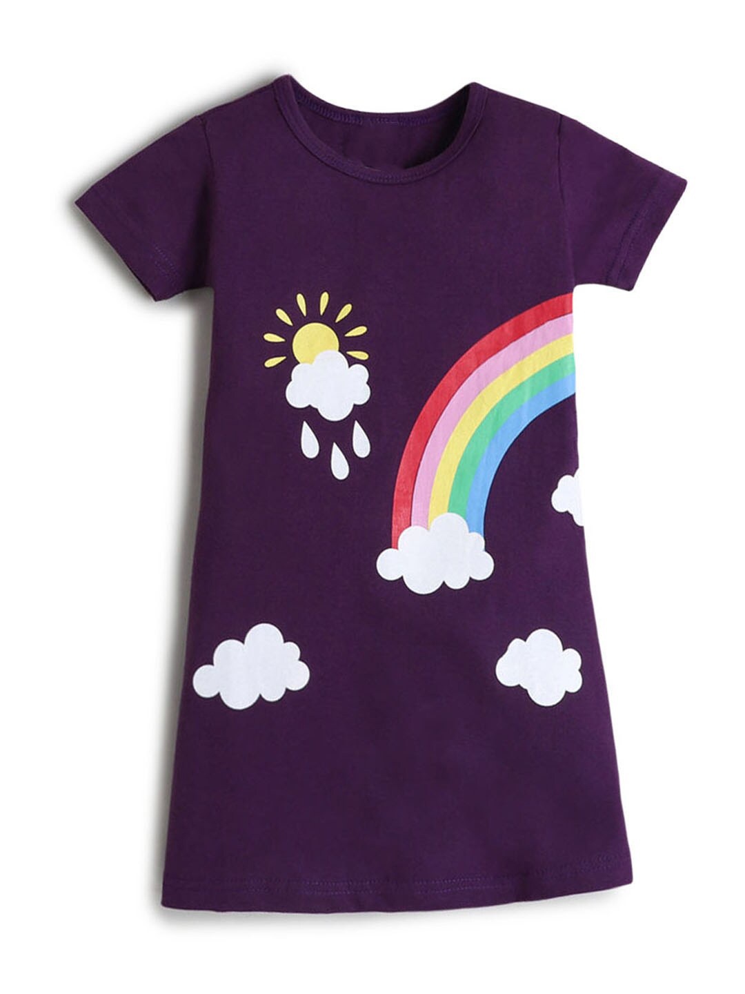 

Hopscotch Purple & Yellow Cotton A-Line Dress