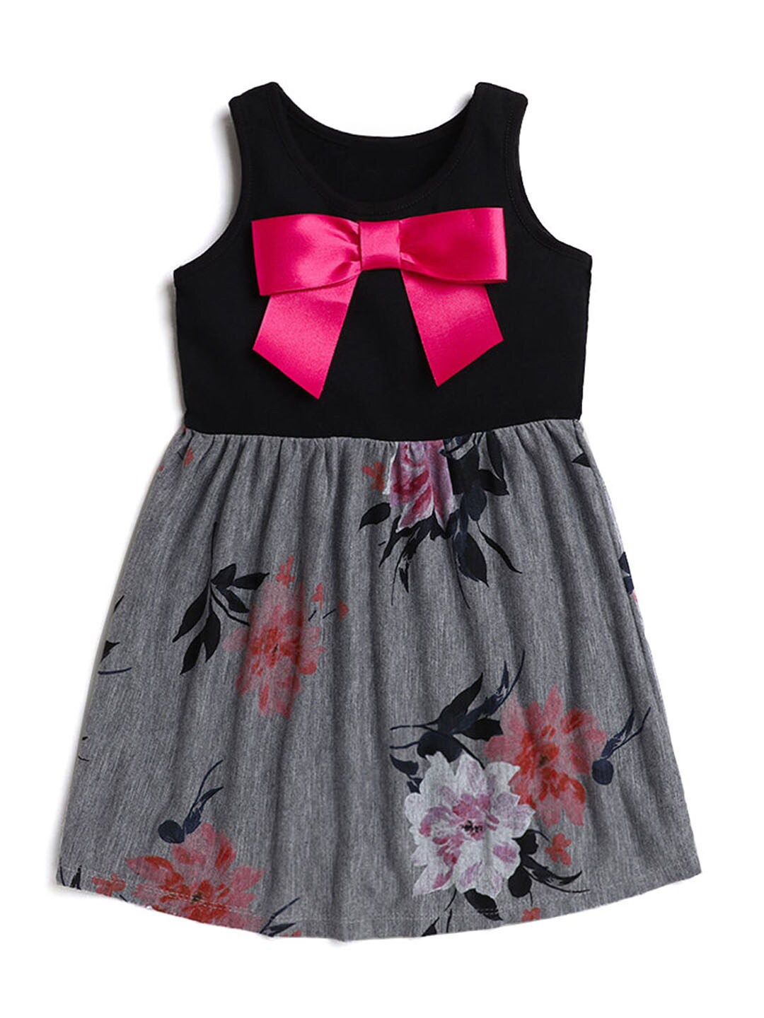 

Hopscotch Girls Grey & Black Floral Printed Cotton Dress