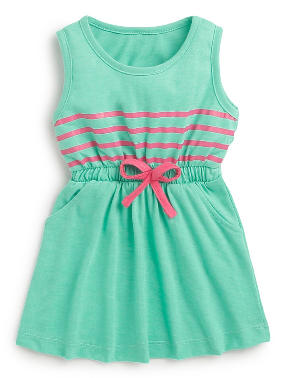 

Hopscotch Green Cotton Striped Fit and Flare Dress