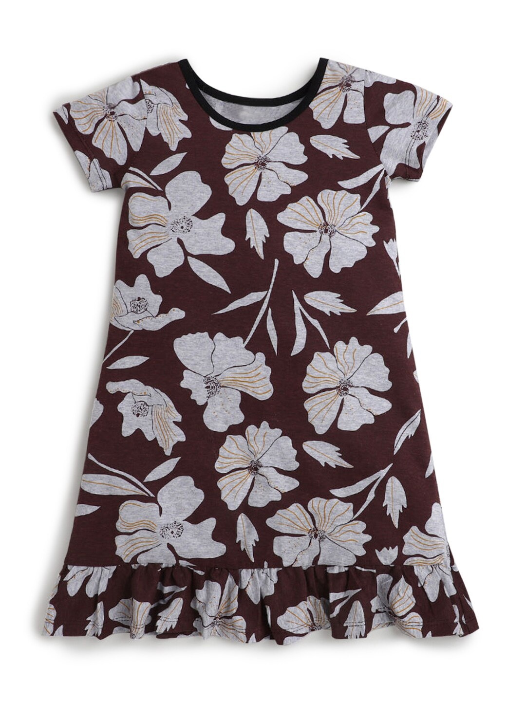 

Hopscotch Girls Brown Floral Printed Nightdress