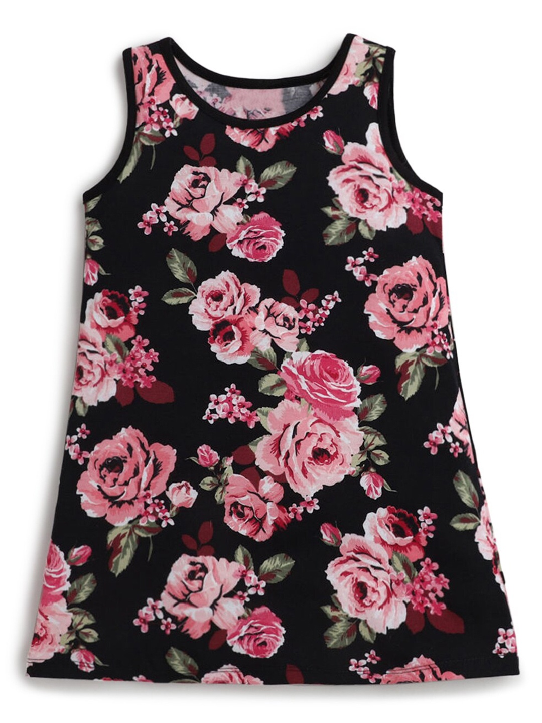 

Hopscotch Girls Black & Pink Floral Printed A-Line Dress