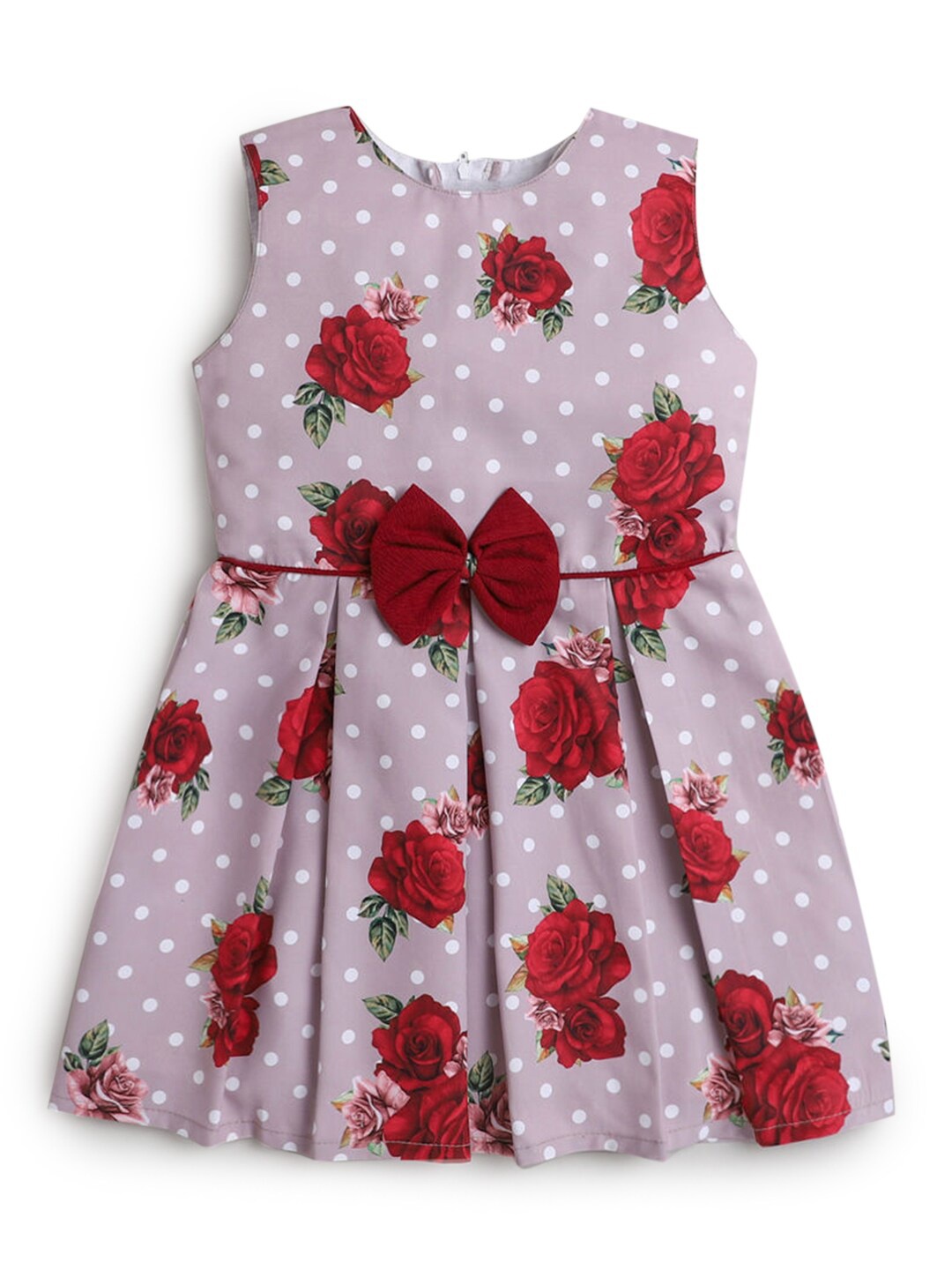 

Hopscotch Girls Red & Mauve Floral Printed Cotton A-Line Dress