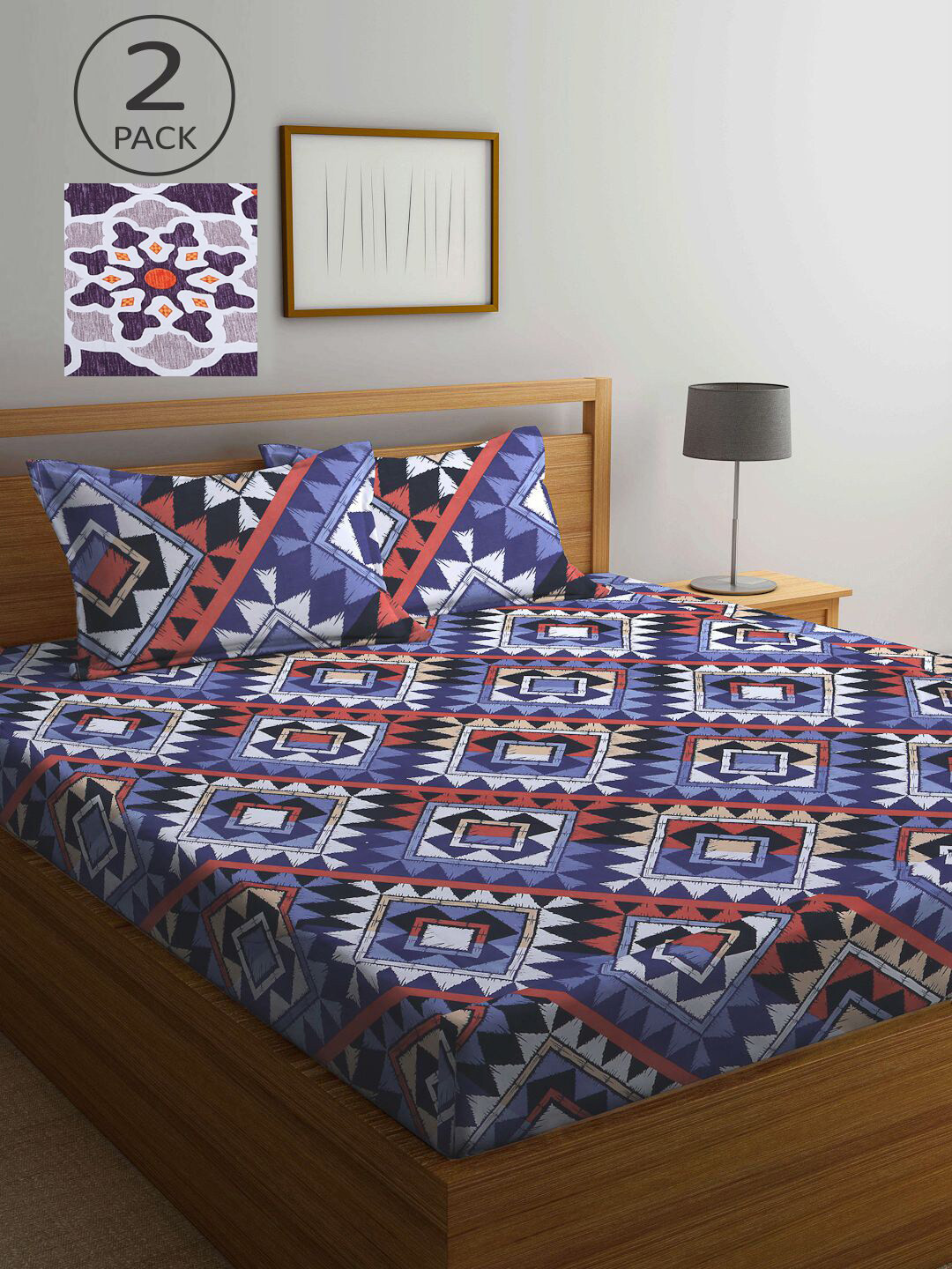 

KLOTTHE Multicoloured Geometric 210 TC 2 King Bedsheet with 4 Pillow Covers, Multi