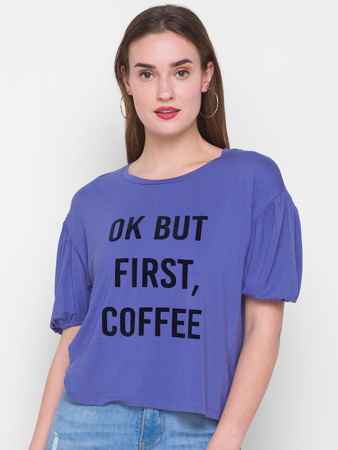 

Globus Women Blue & Black Printed Round Neck T-shirt