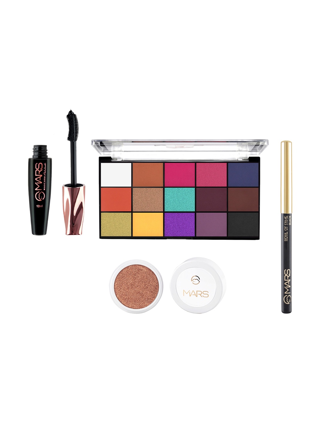 

MARS Set of Eyeshadow Palette - Long Lasting Mascara - Kajal & Highlighter, Multi