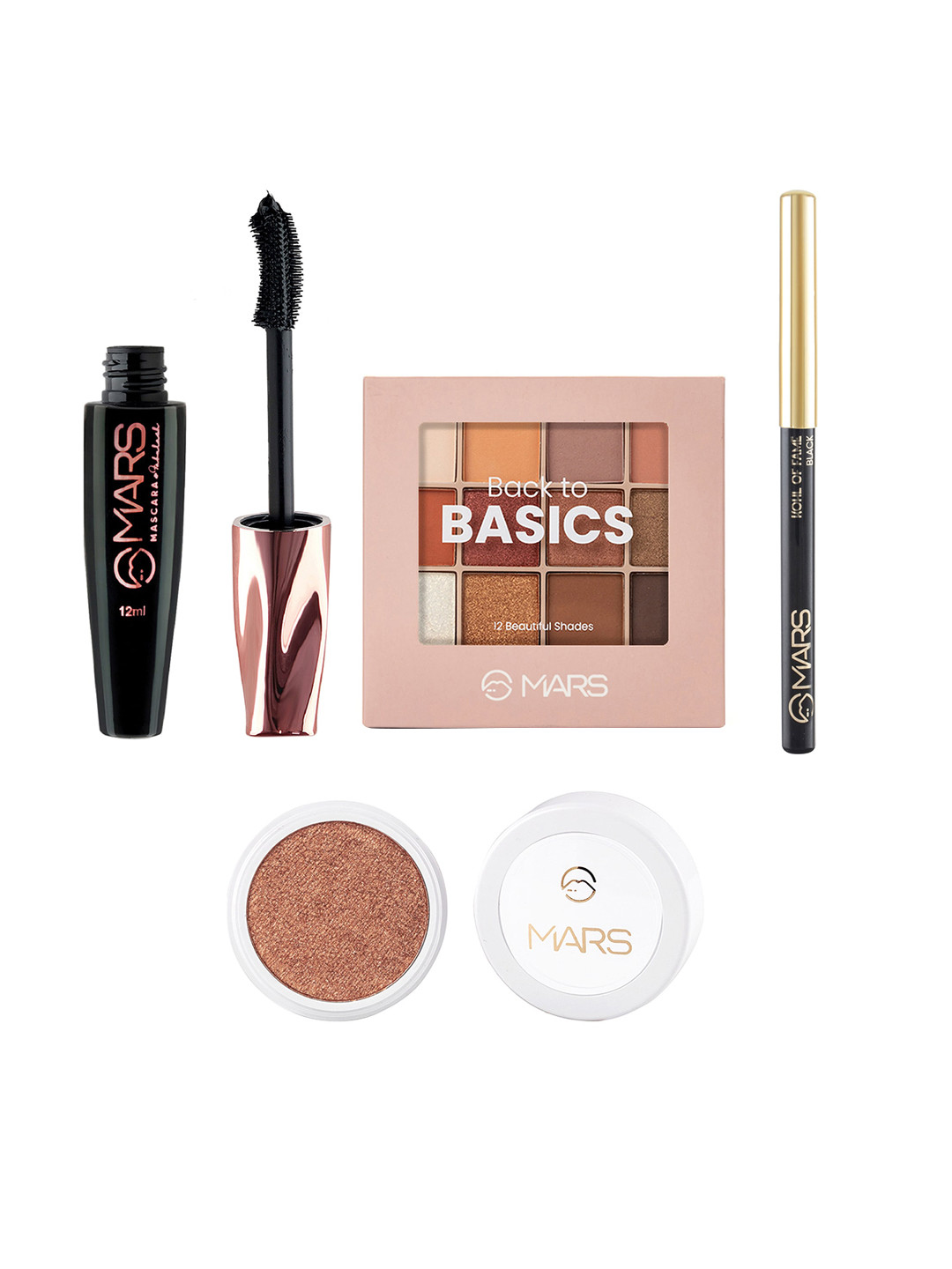 

MARS Set of Back to Basic Eyeshadow Palette - Long Lasting Mascara - Kajal & Highlighter, Multi