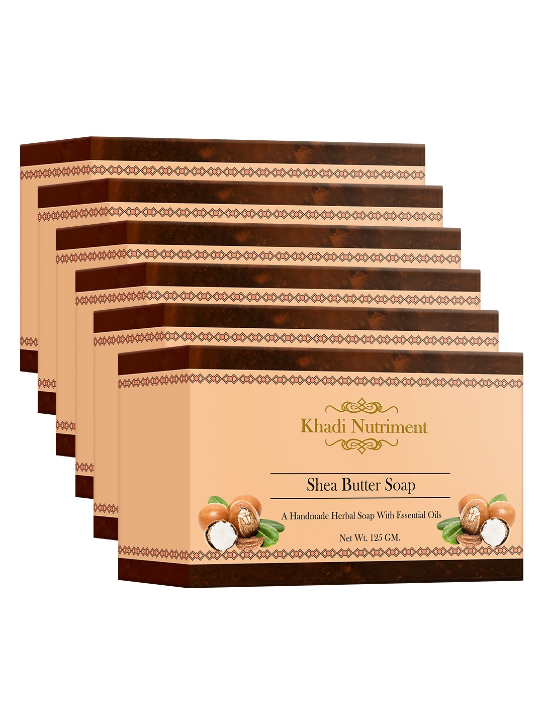 

Nutriment Khadi Set of 6 Shea Butter Herbal Soaps with Essential Oils - 125g each, Beige
