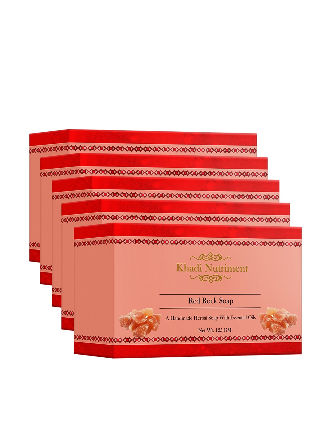 

Nutriment Khadi Set of 5 Red Rock Herbal Soaps with Essential Oils - 125g each