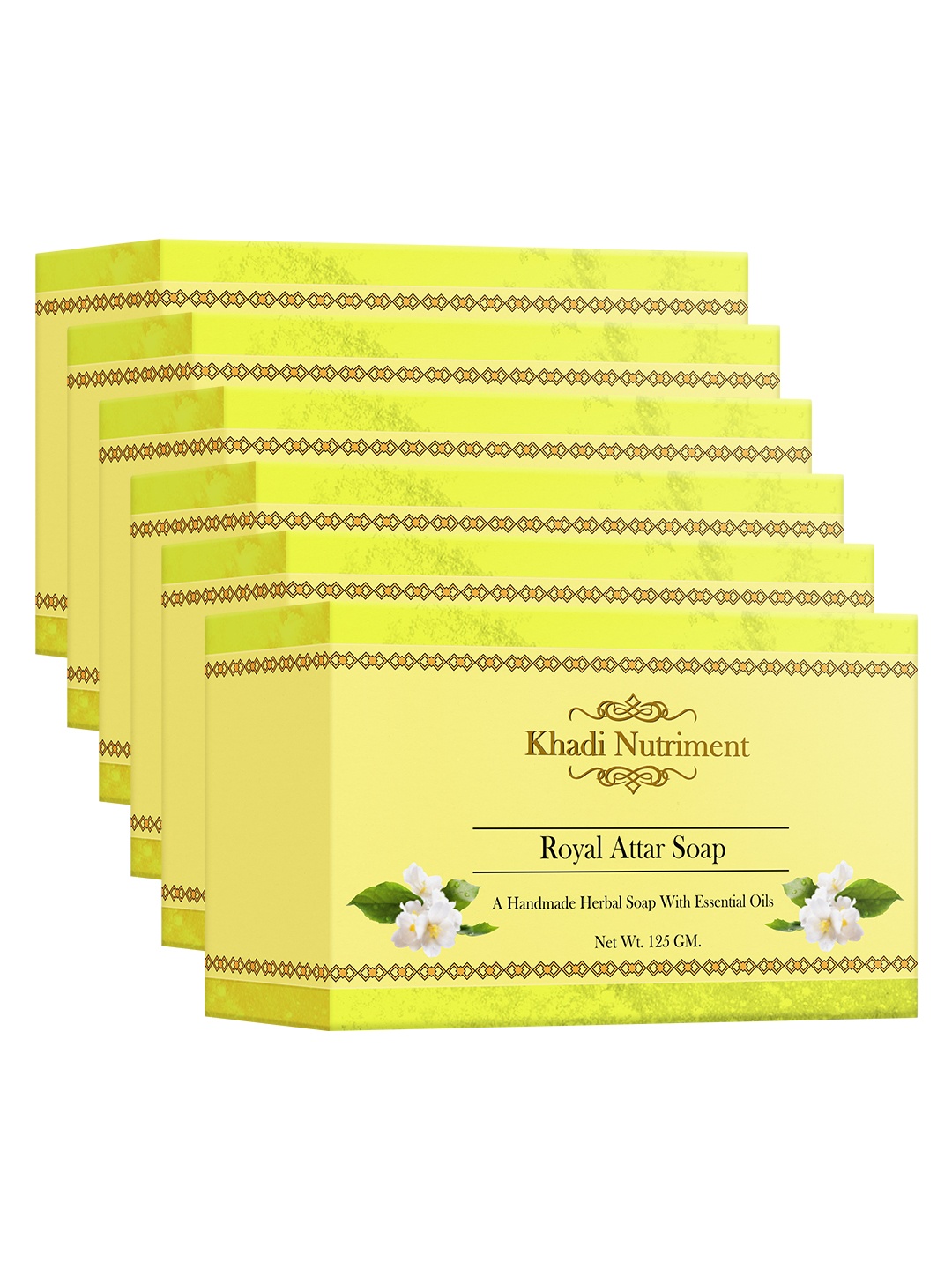 

Nutriment Khadi Set of 6 Royal Attar Herbal Soaps with Essential Oils - 125 g each, Yellow
