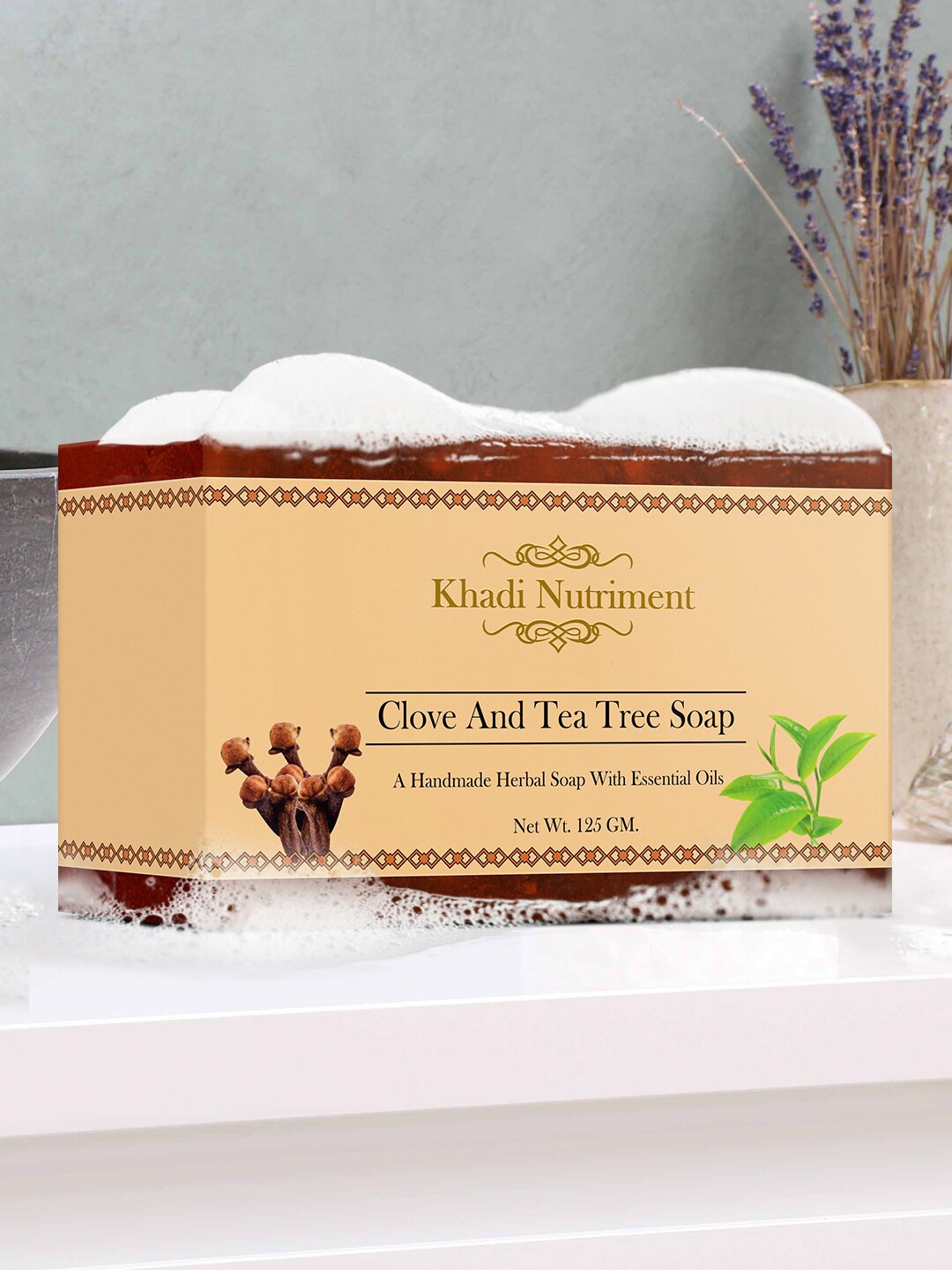 

Nutriment Khadi Set of 5 Clove & Tea Tree Herbal Soap 125 g each, Beige