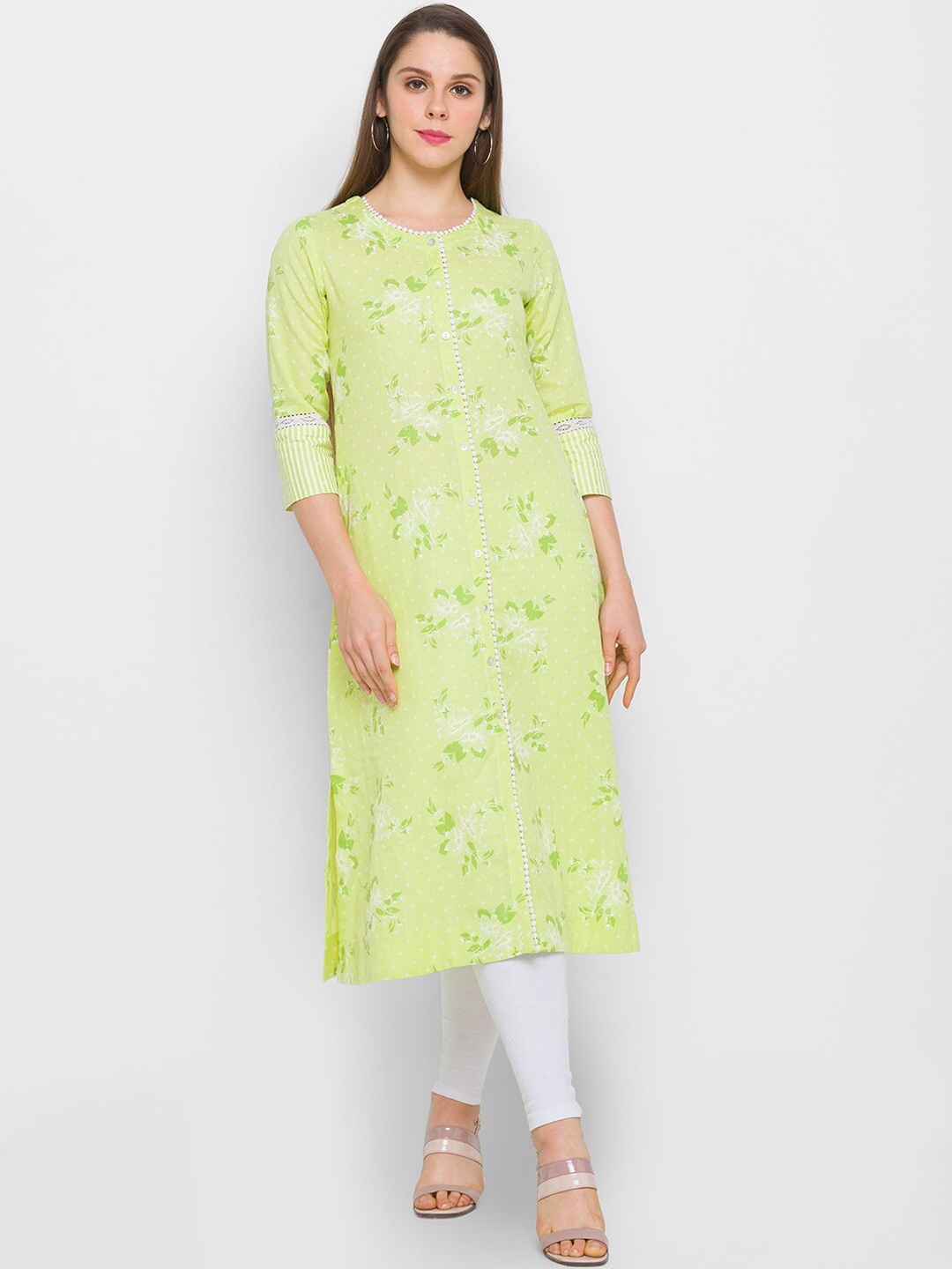 

Globus Women Lime Green Floral Printed Kurta