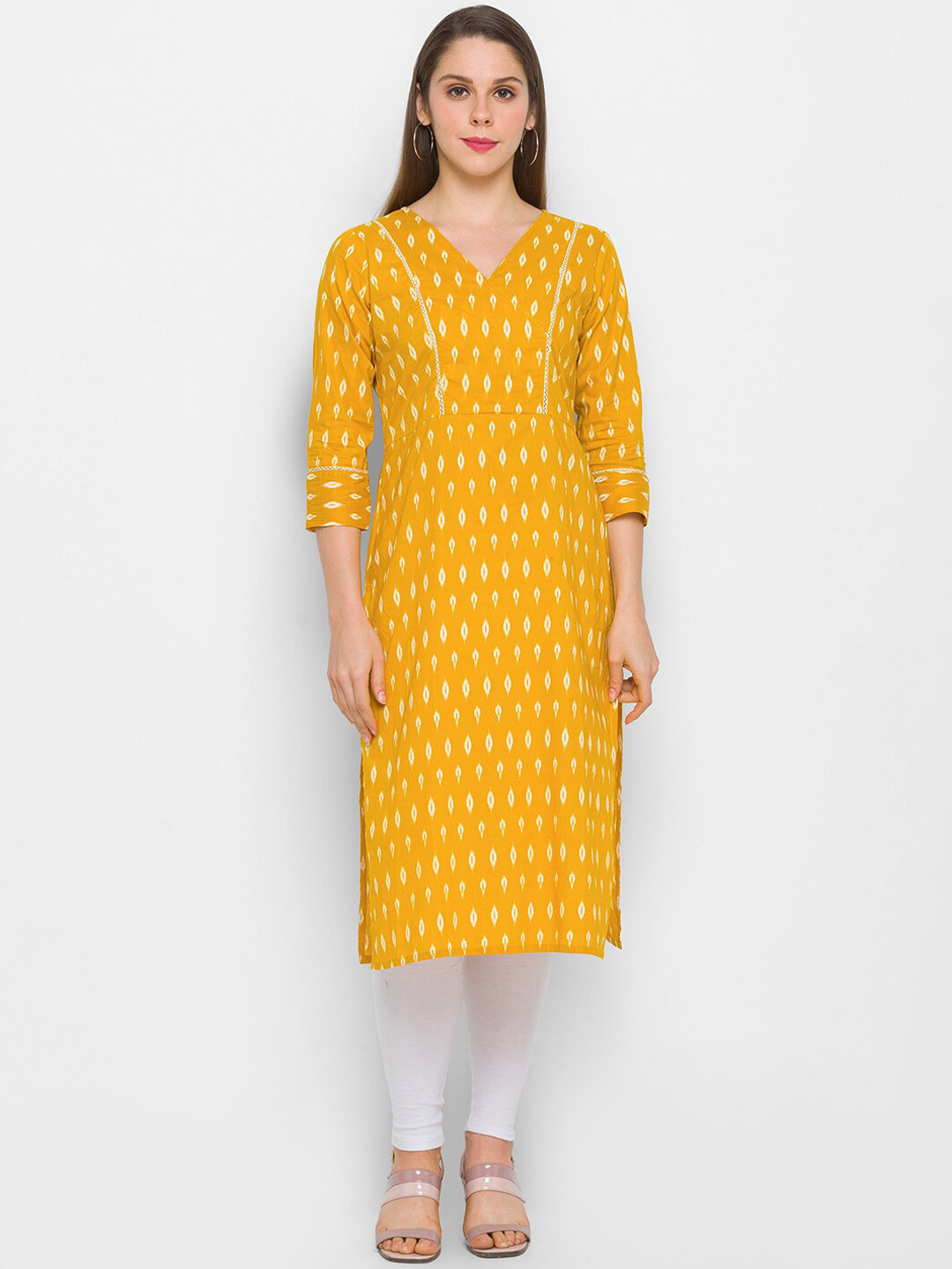 

Globus Women Mustard Yellow Geometric Printed Kurta