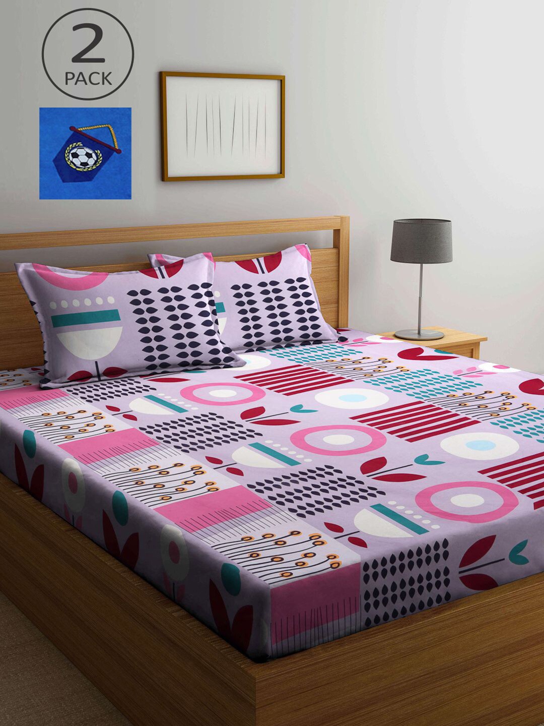 

KLOTTHE Set Of 2 Printed 210 TC King Bedsheet with 4 Pillow Covers, Blue