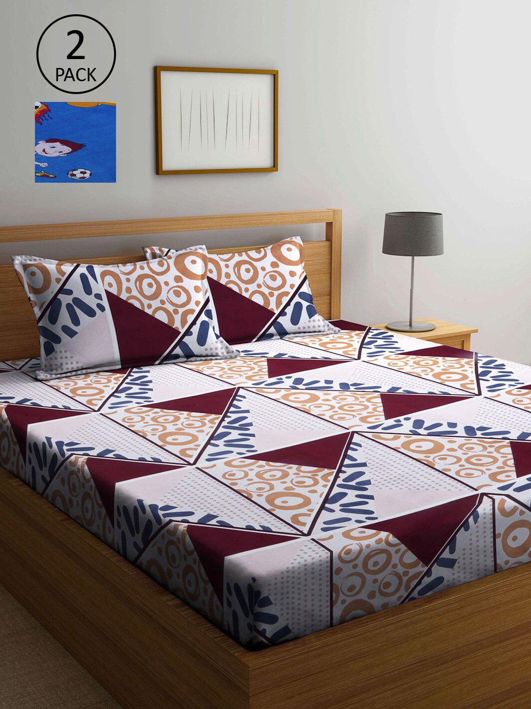 

KLOTTHE Multi Color Geometric Printed 300 TC 2 King Bedsheets with 4 Pillow Covers