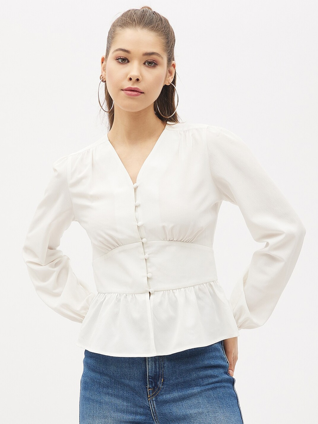 

Harpa White Cinched Waist Top