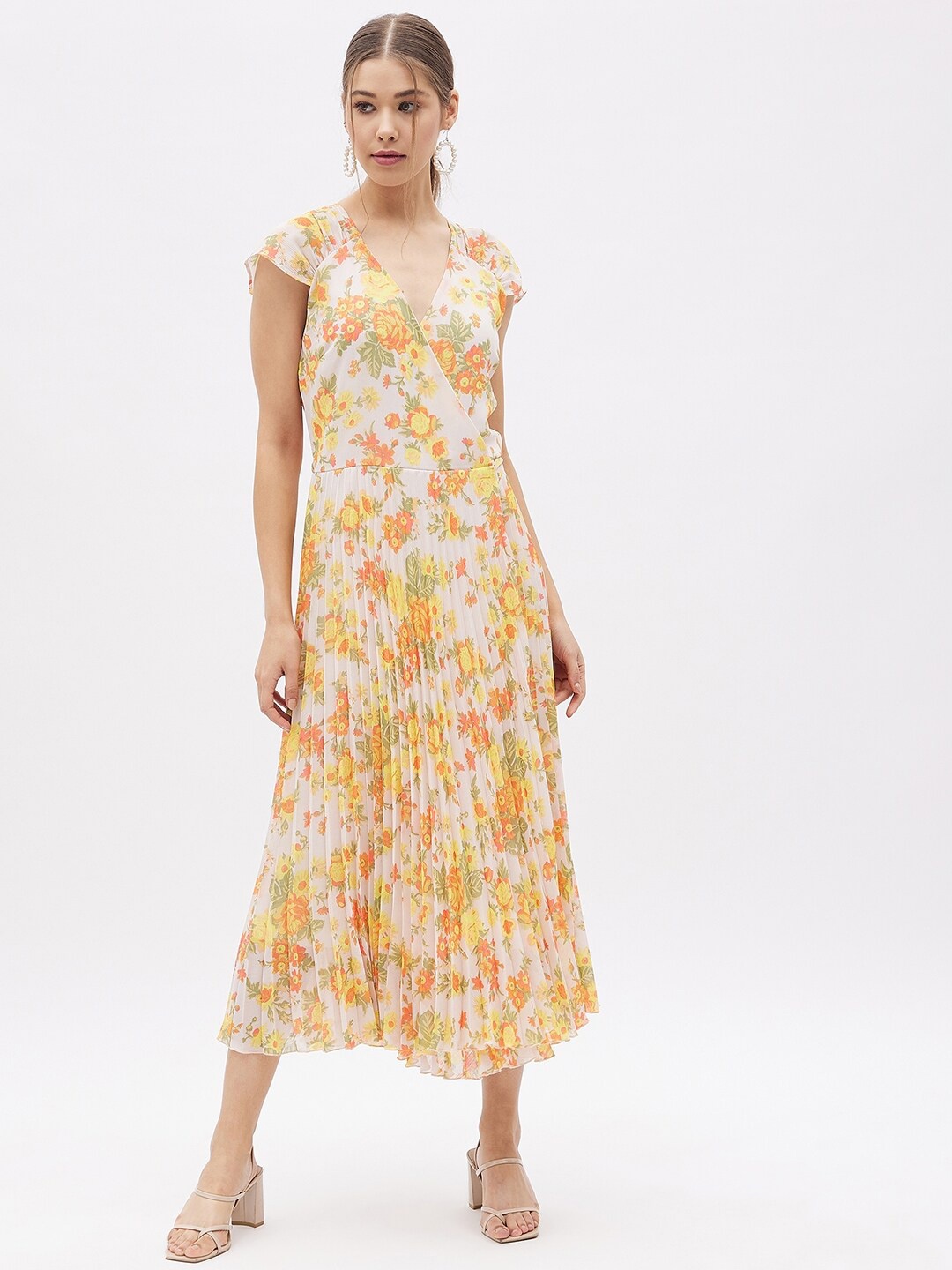 

Harpa White Floral Georgette A-Line Midi Dress