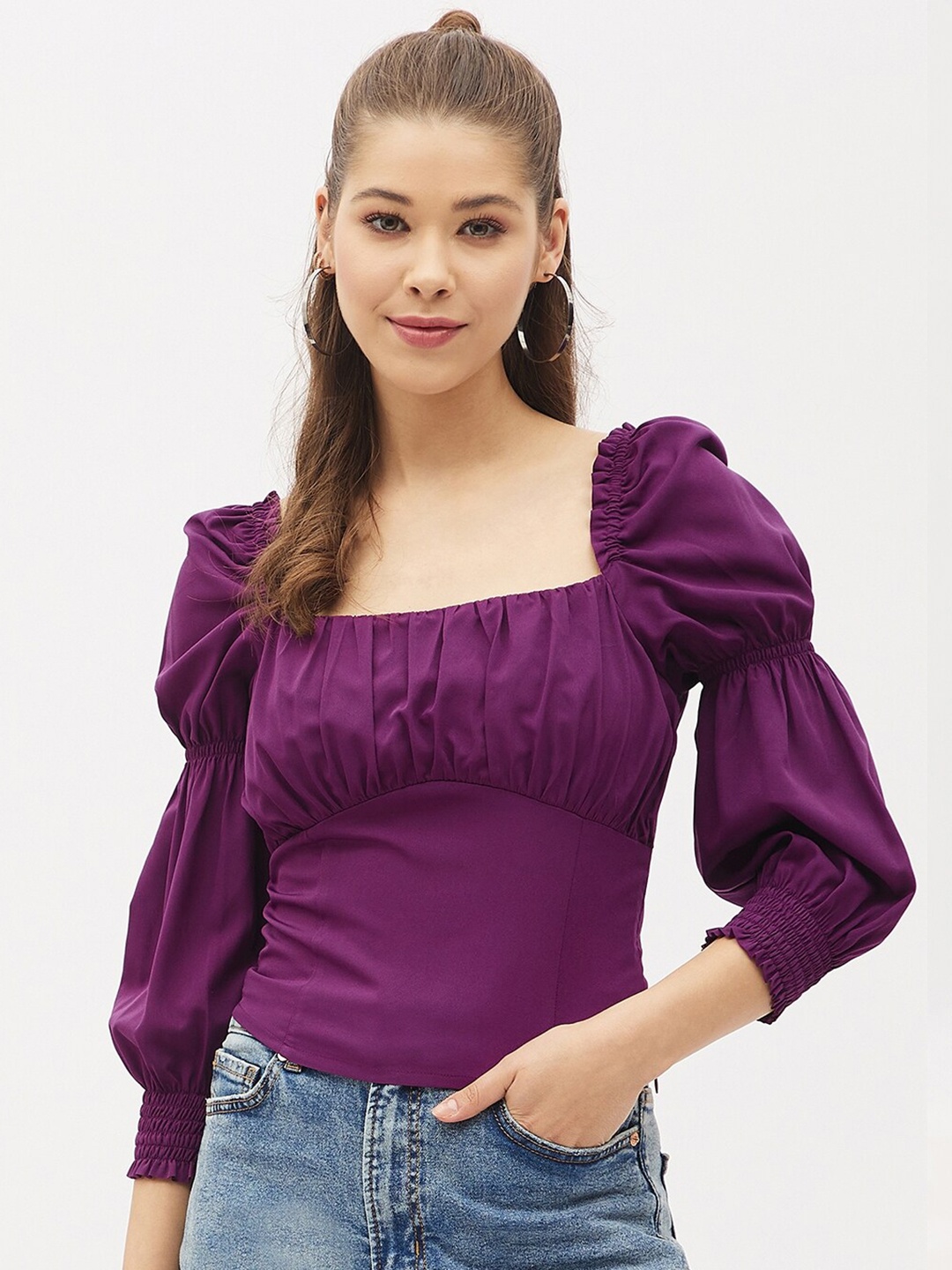 

Harpa Purple Smocked Crepe Top