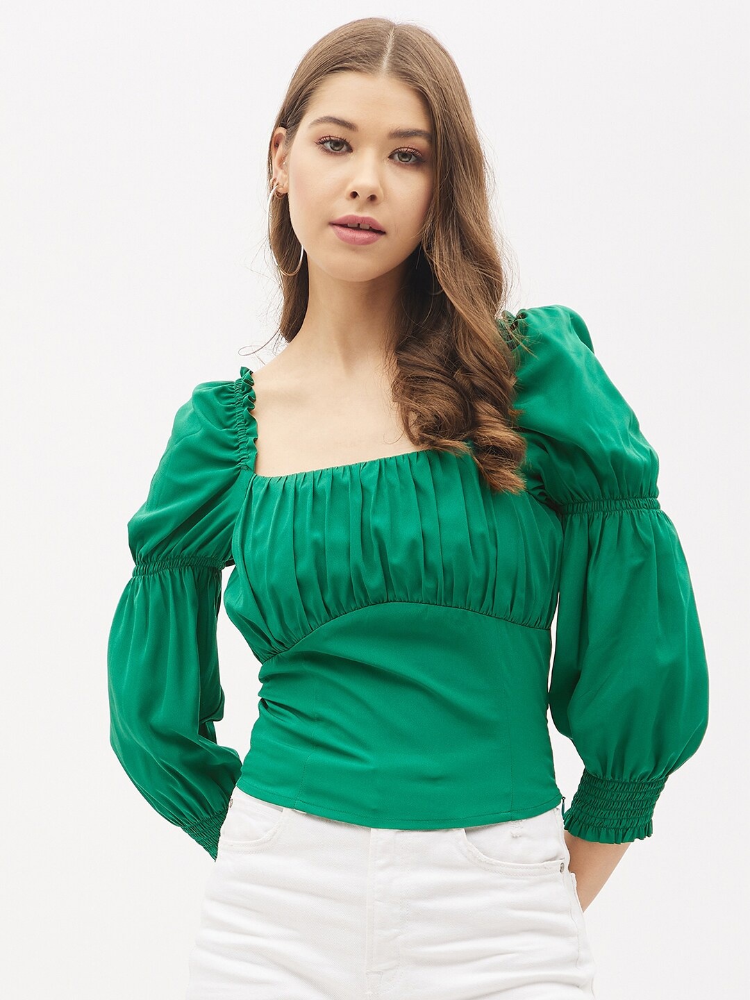 

Harpa Green Solid Crepe Top