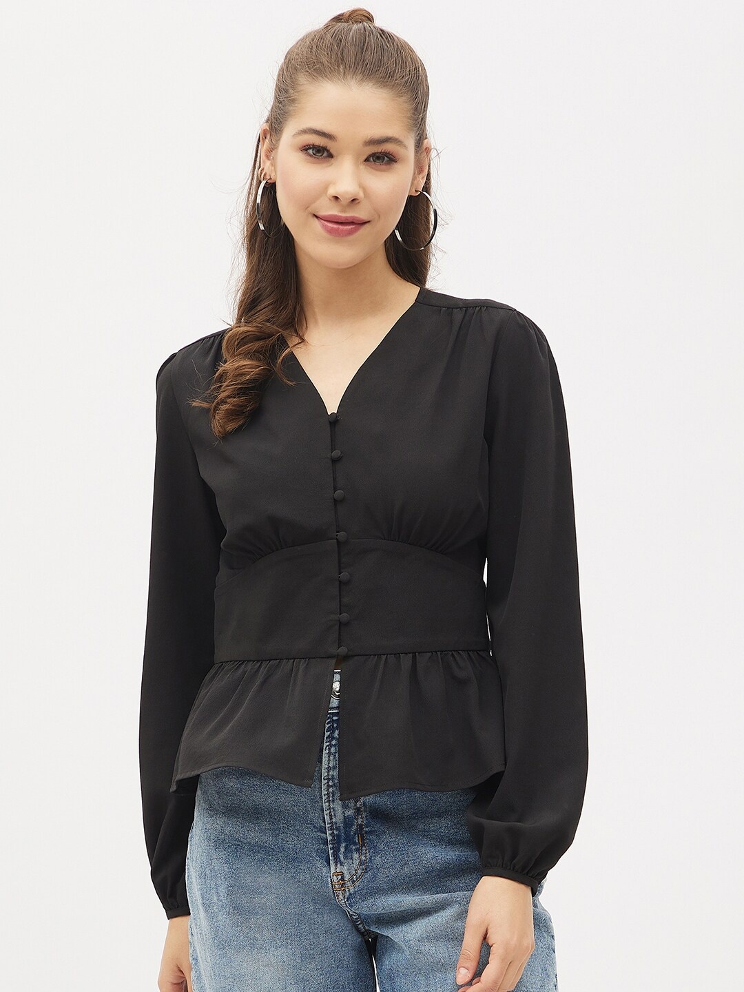 

Harpa Black Cinched Waist Top