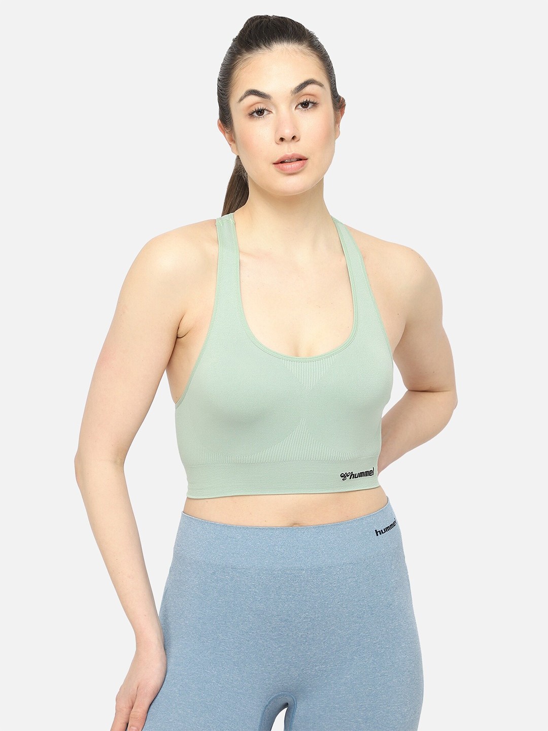 

hummel Women Green Solid Bralette Crop Top