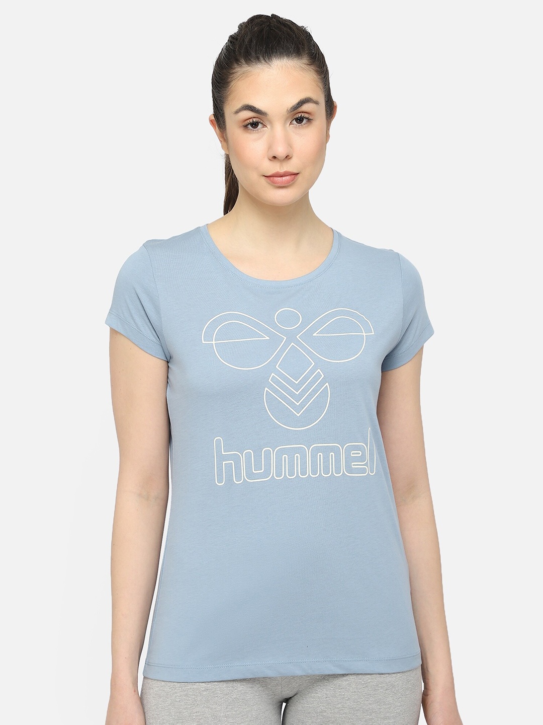 

hummel Women Blue Typography Printed Pure Cotton T-shirt
