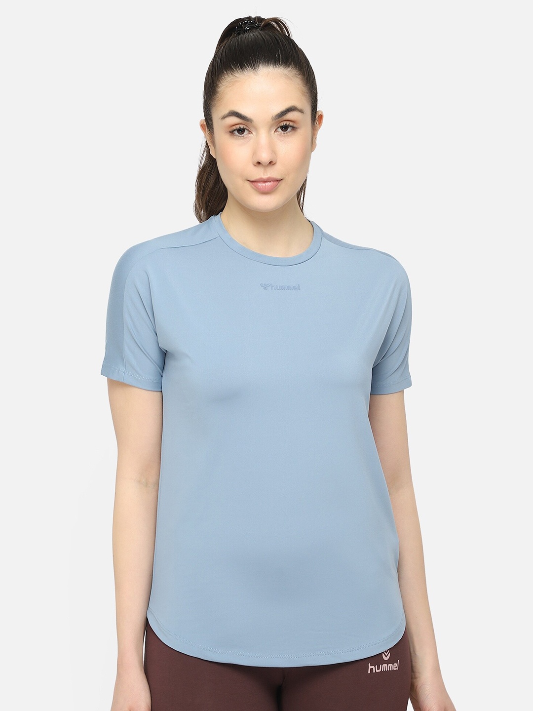 

hummel Women Blue Polo Collar Drop-Shoulder Sleeves T-shirt