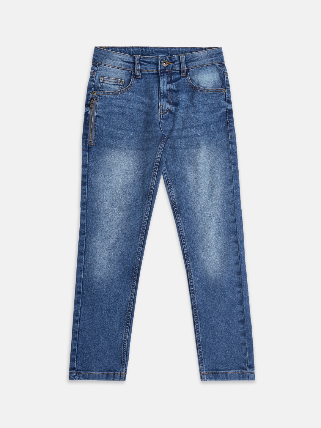 

Pantaloons Junior Boys Blue Tapered Fit Heavy Fade Jeans