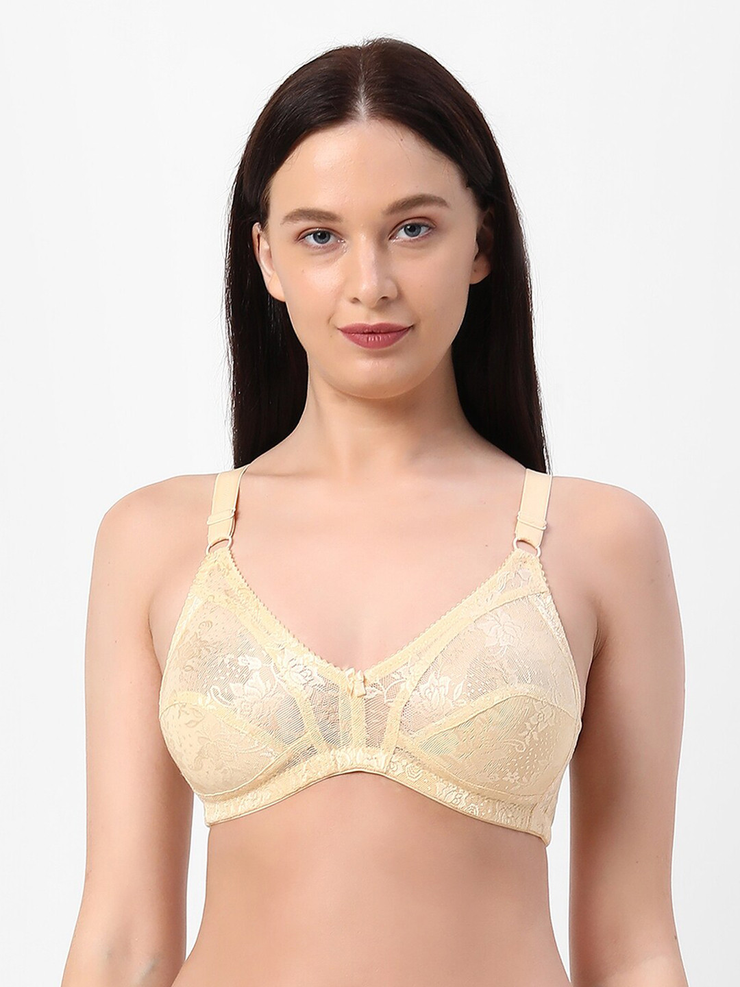 

Planetinner Floral Lace Non Padded Non Wired Full Coverage Bra BB29, Nude