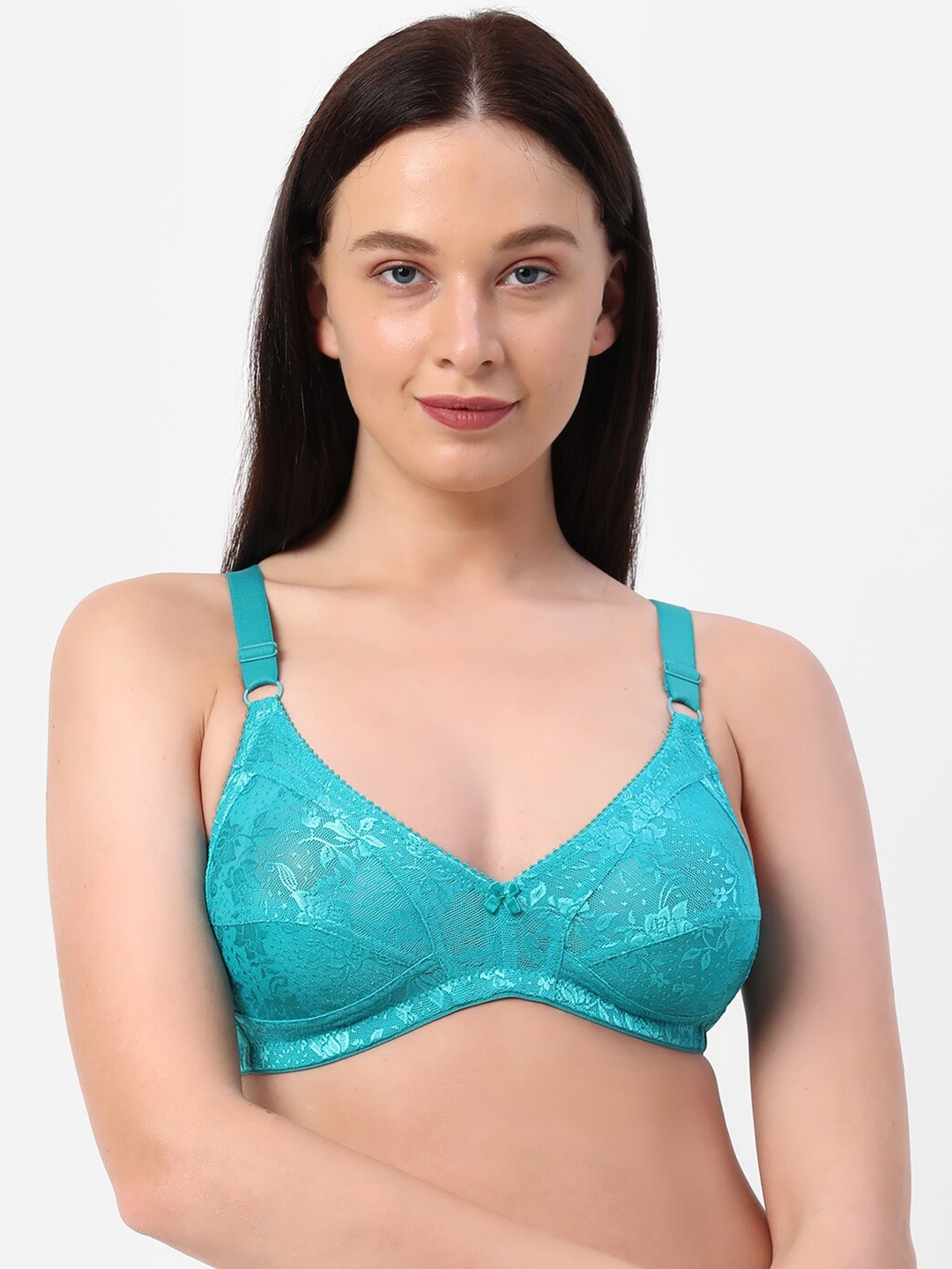 

Planetinner Sea Green Floral Lace Non Padded Non Wired Full Coverage Bra BB29
