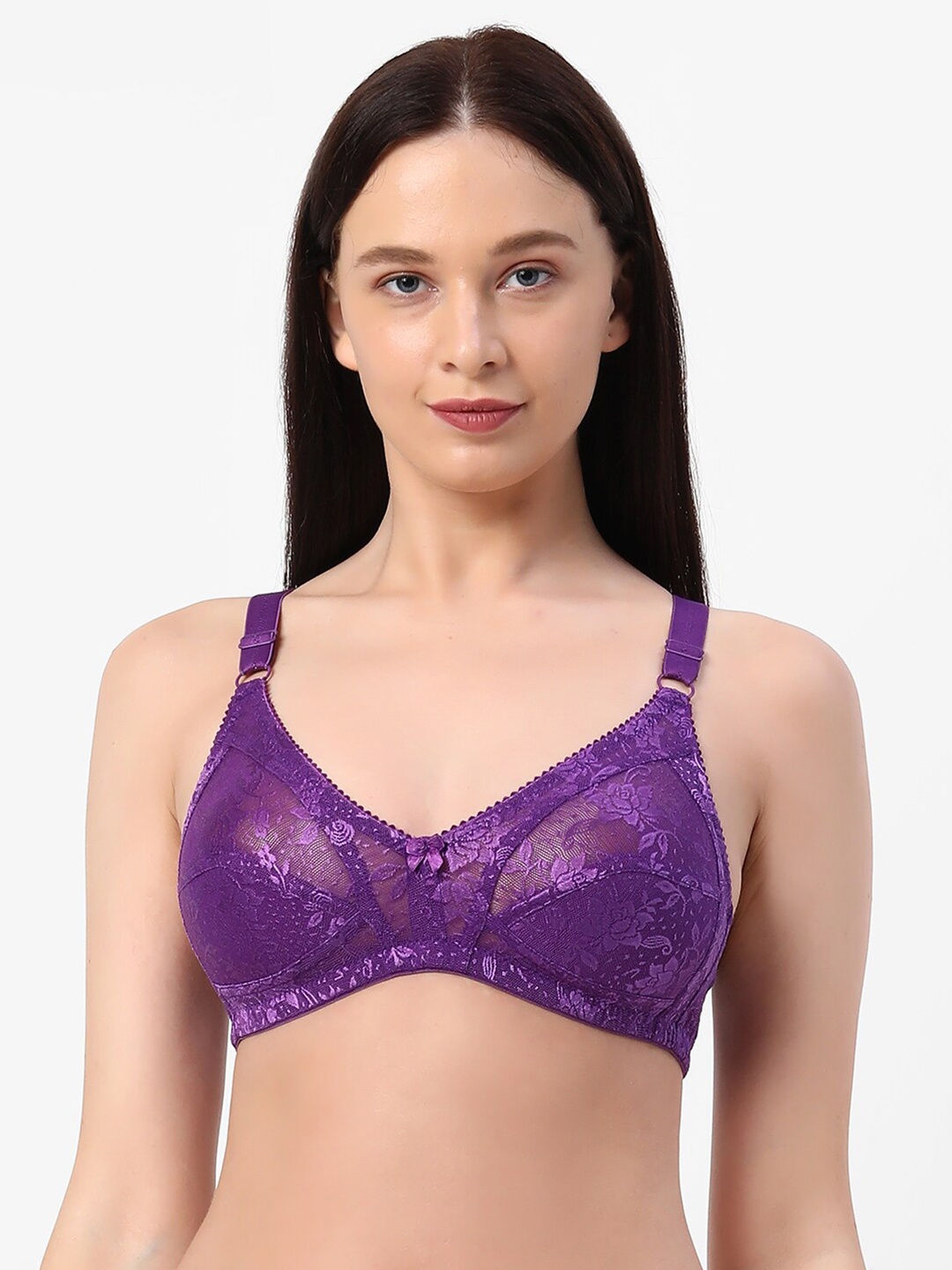 

Planetinner Purple Floral Lace Non Padded Non Wired Full Coverage Bra ( BB29 )